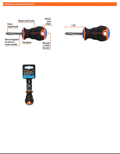 Desarmador de cruz de 1/4 con barra de 3.81 cm y mango Comfort Grip