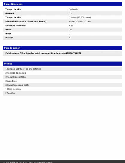 Luminario suburbano con foco LED de 50 W y sensor de luz