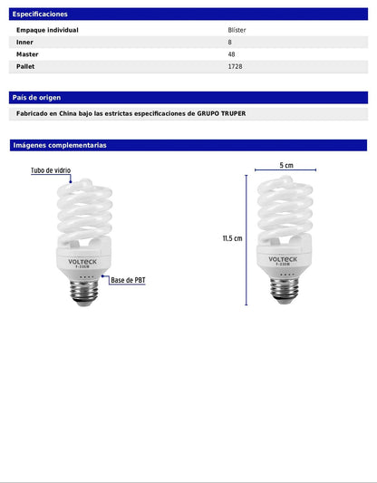 Lámpara espiral mini T2 de 23 W con luz de día