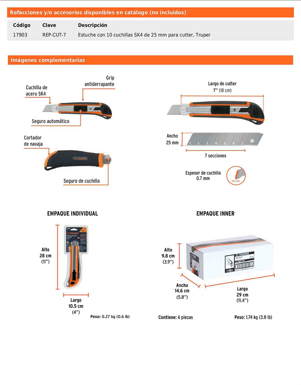 Cutter profesional de 25 mm con alma metálica y grip
