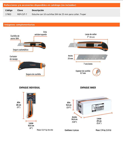 Cutter profesional de 25 mm con alma metálica y grip
