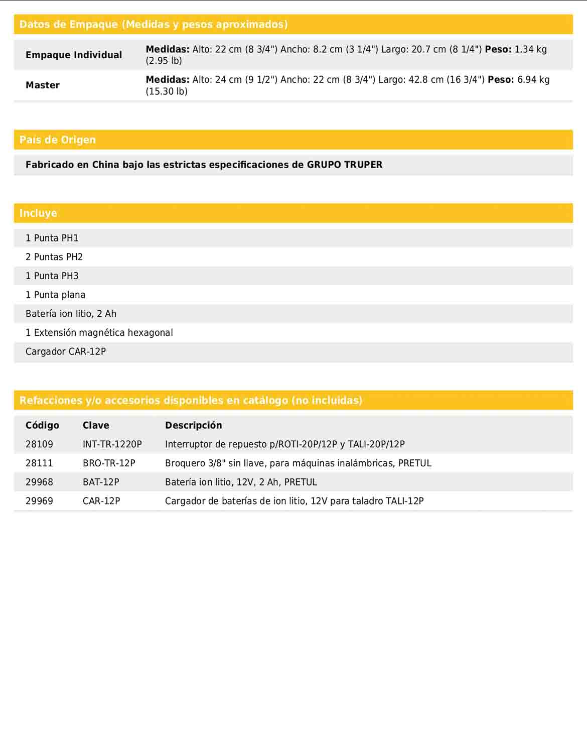 Taladro inalámbrico de 3/8 in con batería 12 V y una batería de 2 Ah