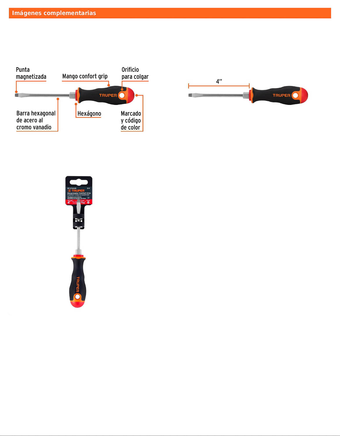 Desarmador plano de 3/16 con barra de 10.16 cm y mango Comfort Grip