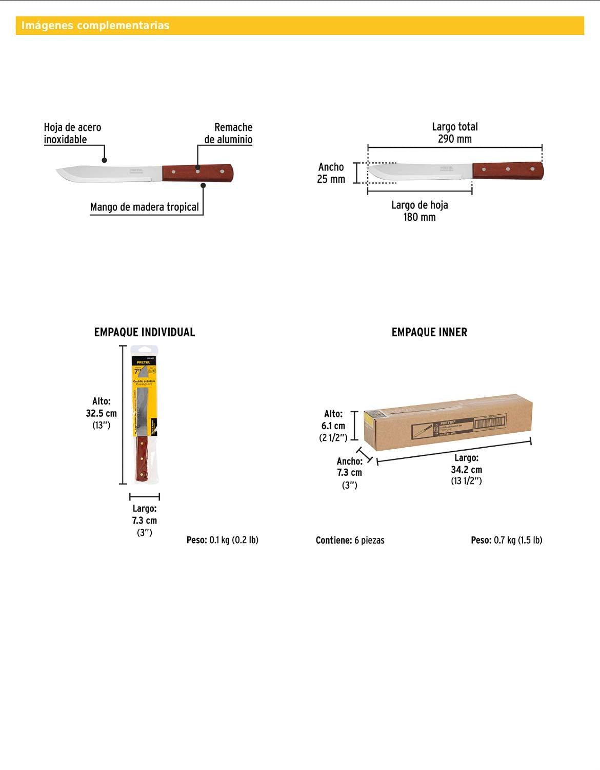 Cuchillo cebollero de 7 pulgadas con mango de madera