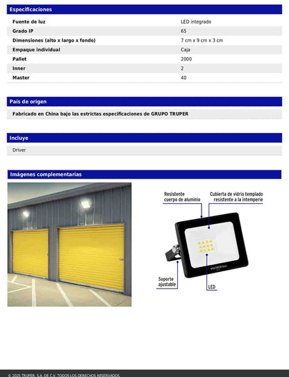 Reflector LED para exteriores de 10 W con luz de día