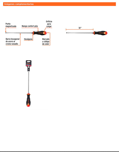 Desarmador plano de 5/16 con barra de 25.4 cm y mango Comfort Grip