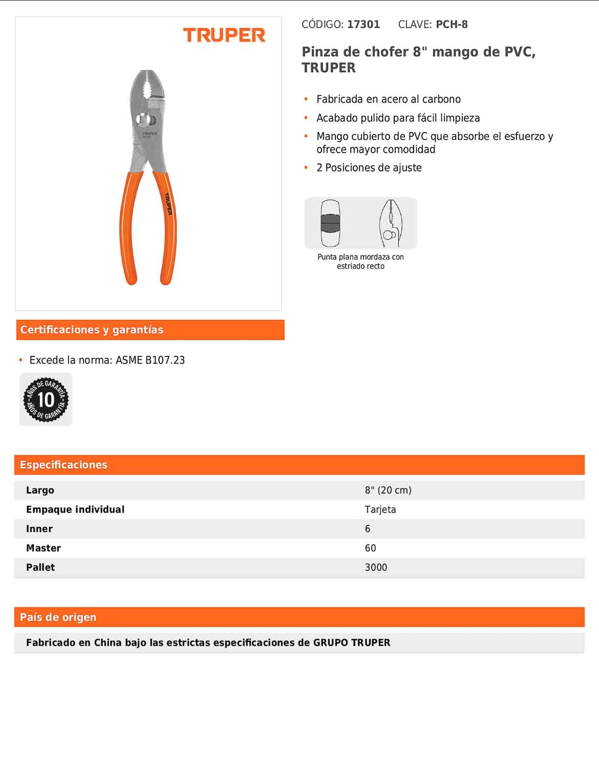 Pinza de chofer de 20 cm con mango de PVC