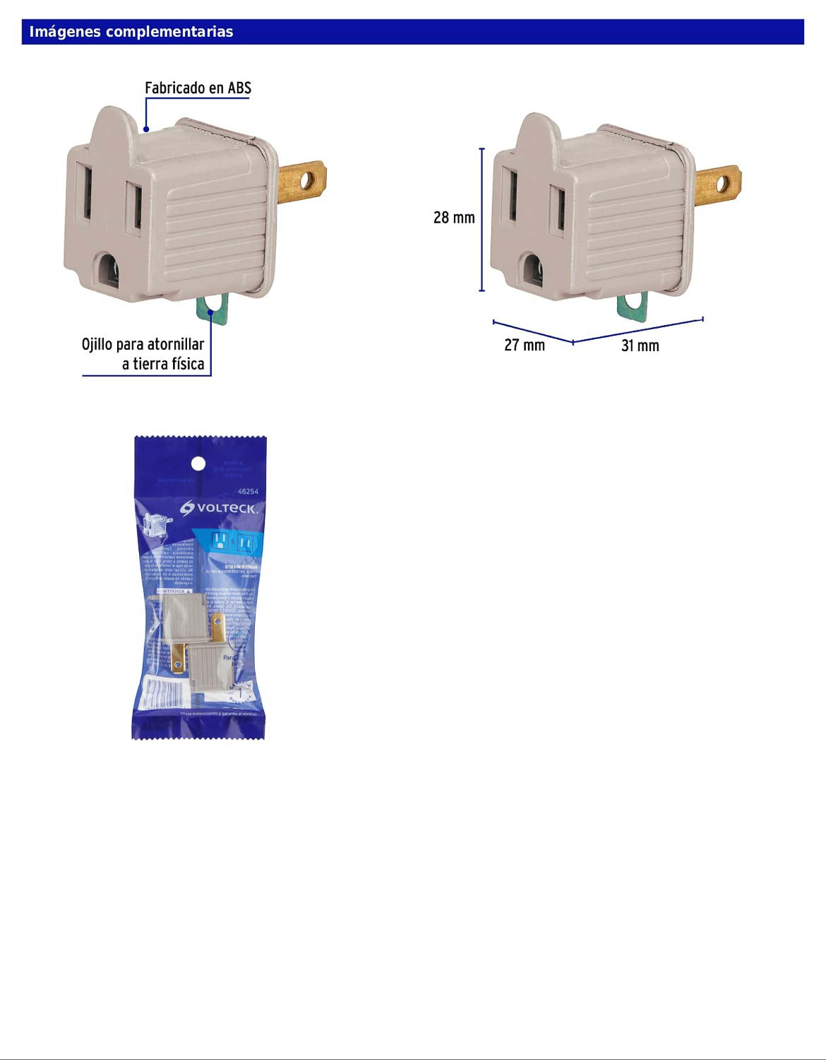 Bolsa con 2 adaptadores de 3 a 2 grises con ojillo para tierra física