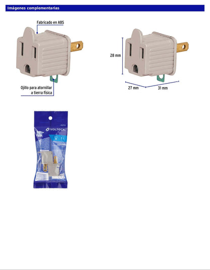 Bolsa con 2 adaptadores de 3 a 2 grises con ojillo para tierra física