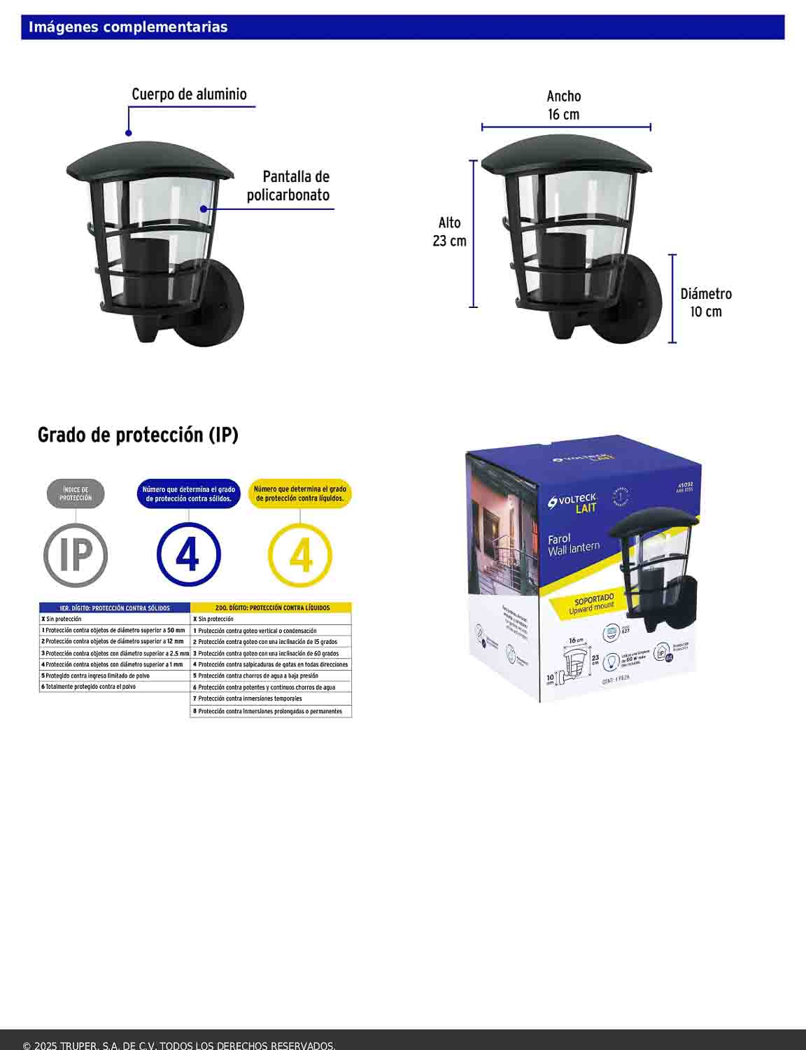 Arbotante tipo farol moderno soportado para exteriores