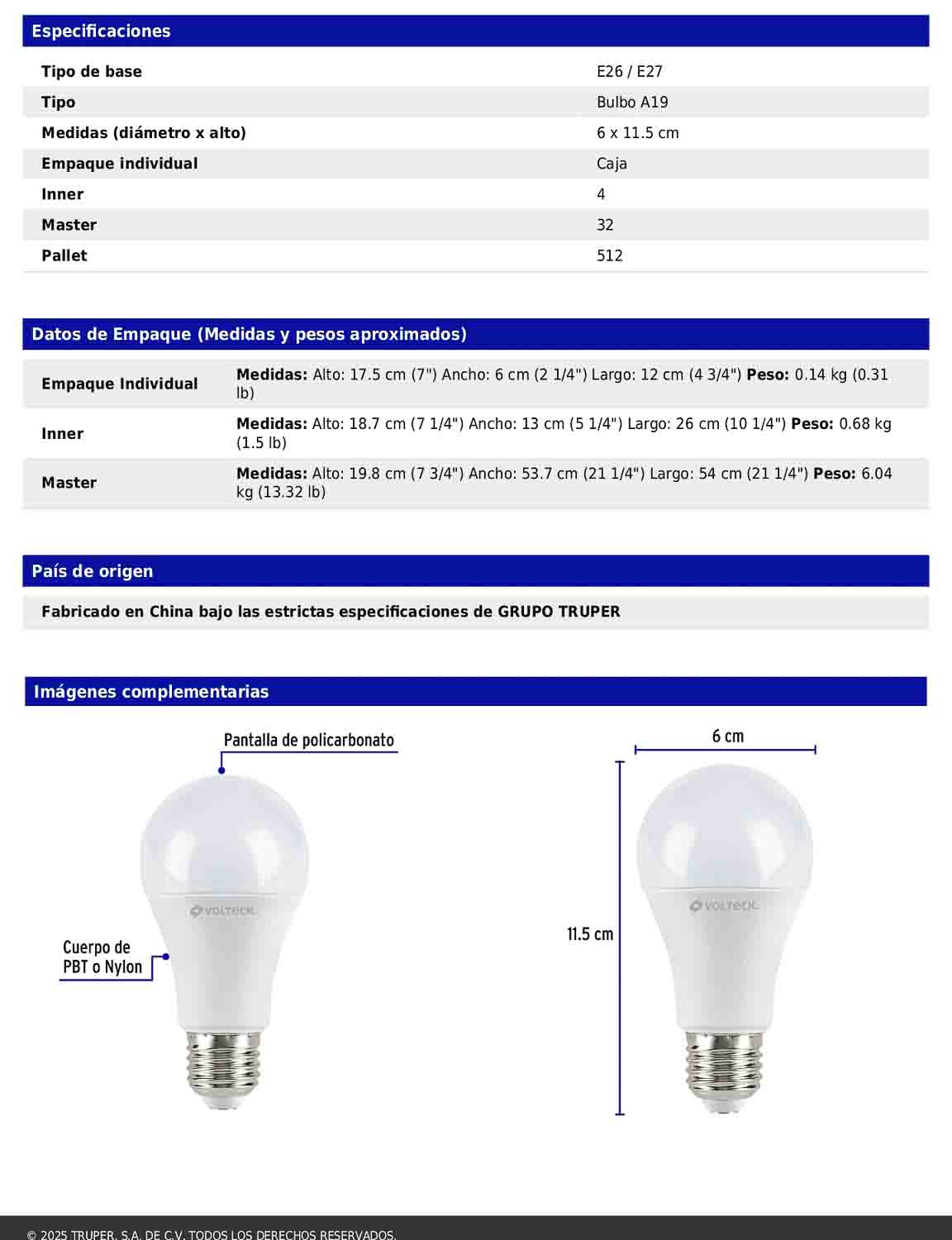 Pack de 4 focos LED 12W A19 6500K blanca fría 1050 lm