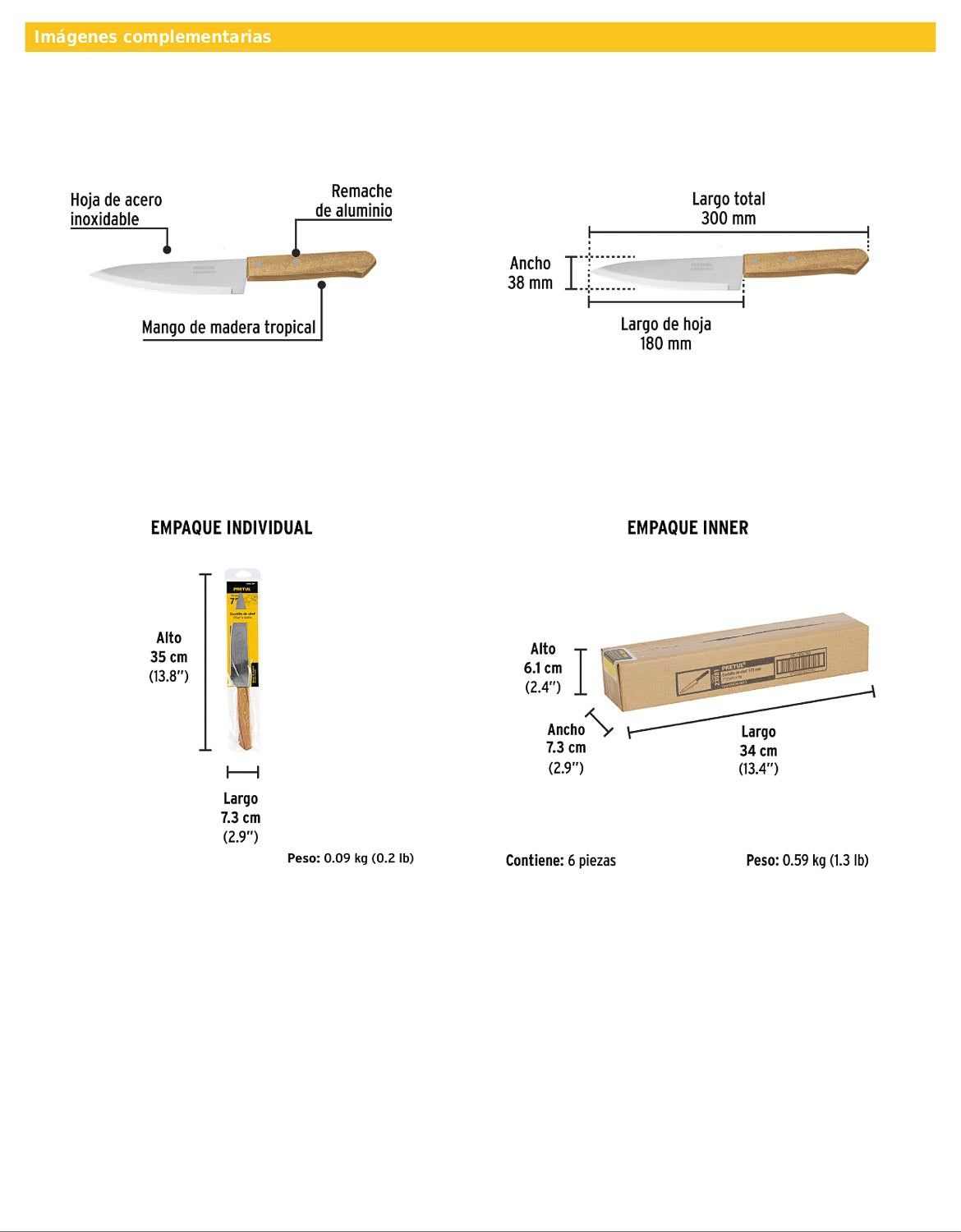 Cuchillo de chef de 7 pulgadas con mango de madera