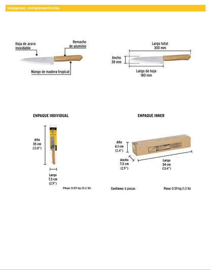 Cuchillo de chef de 7 pulgadas con mango de madera