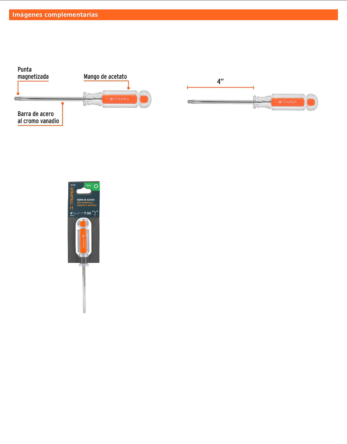 Desarmador Torx T-30 con barra de 10.16 cm y mango de acetato