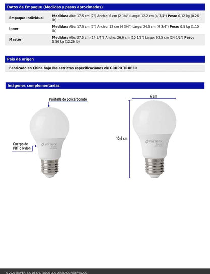 Pack de 4 focos LED 8W A19 6500K blanca fría 790 lm BASIC