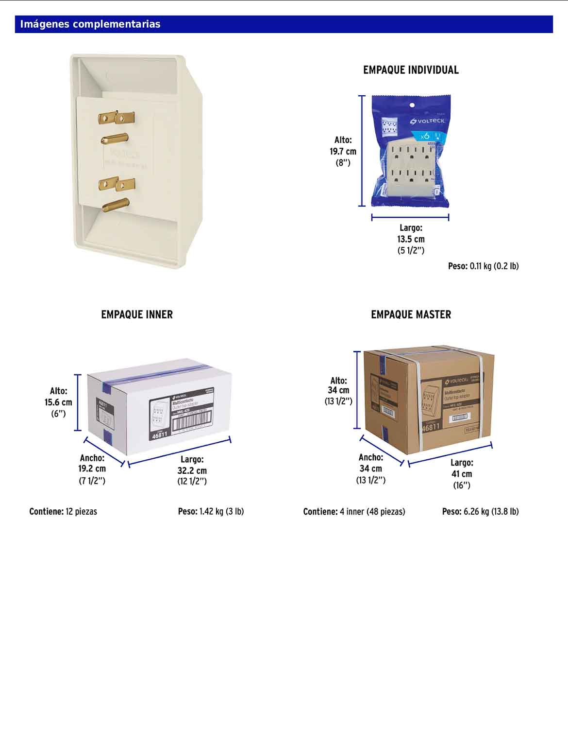 Multicontacto de 6 entradas aterrizado cuadrado