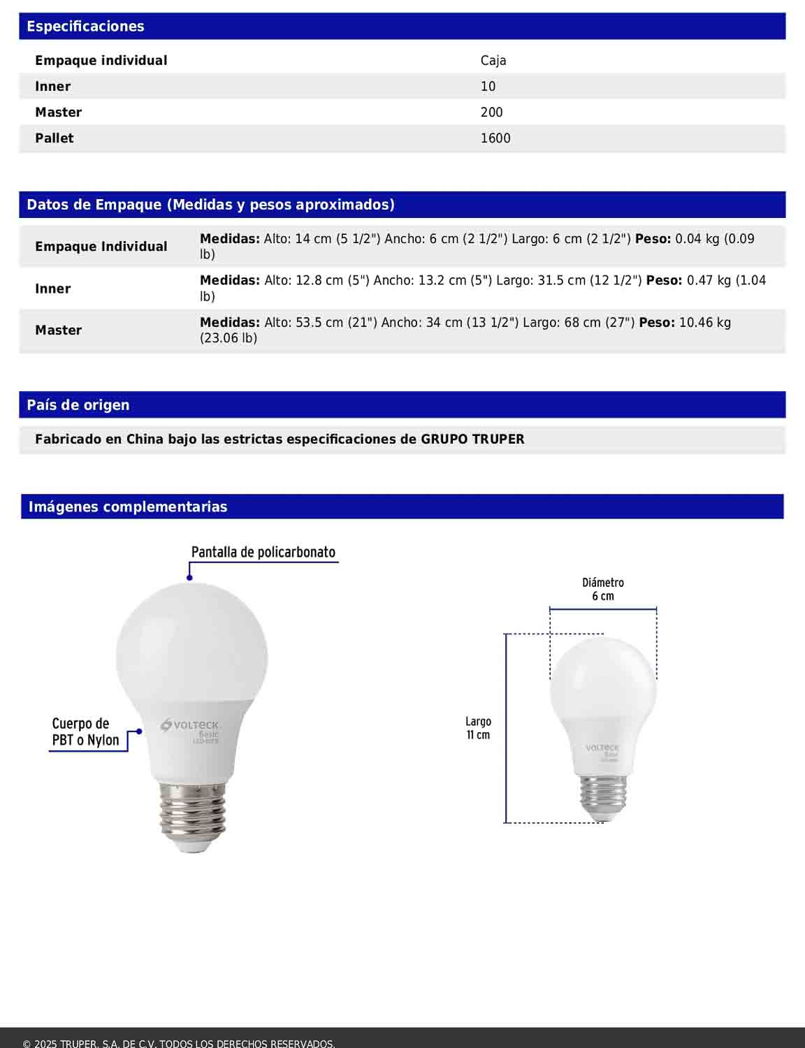 Foco LED 8W A19 6500K blanca fría 790 lm BASIC