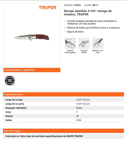 Navaja abatible con mango de madera
