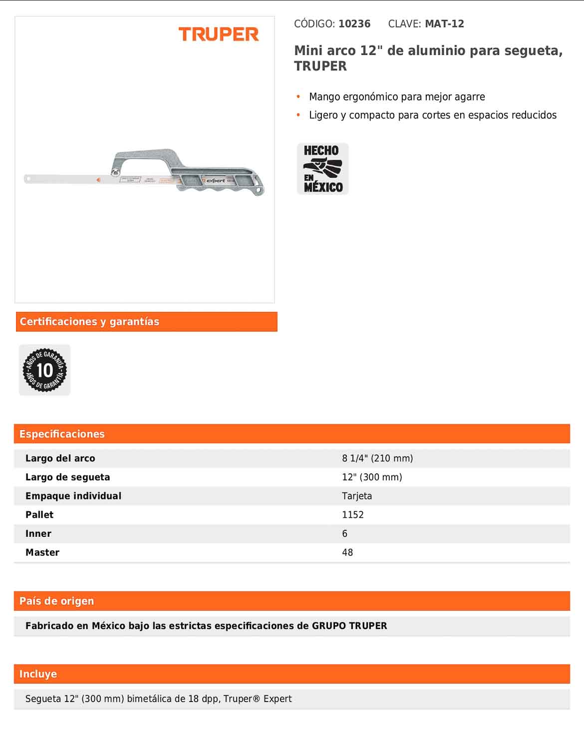 Mini sierra de arco de 12" de aluminio