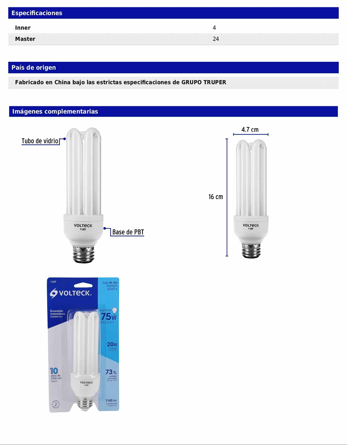 Lámpara triple T4 de 20 W con luz de día