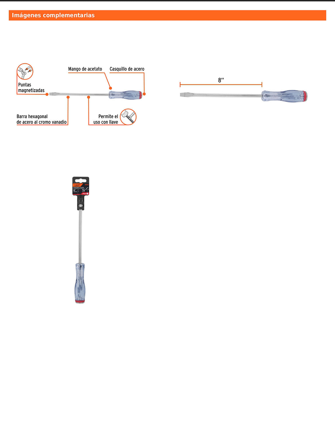 Desarmador plano de golpe de 5/16 x 8 con barra hexagonal