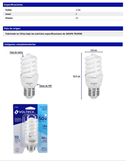 Lámpara espiral mini T2 de 13 W con luz de día