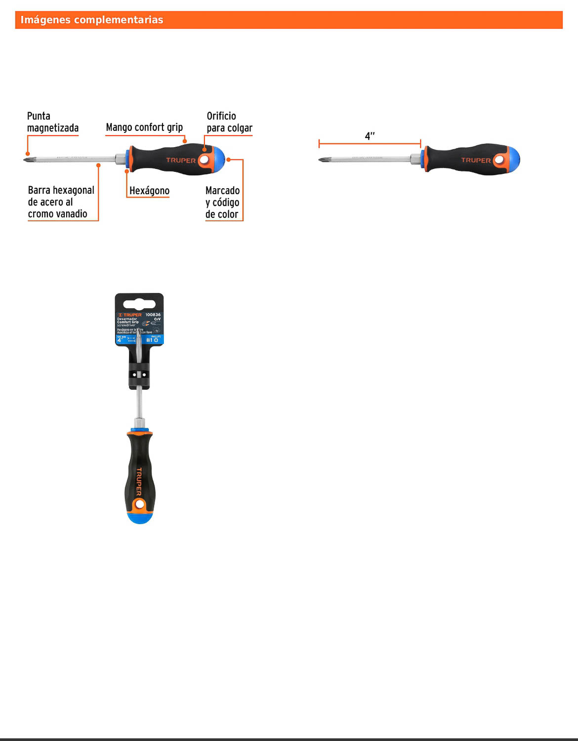 Desarmador de cruz de 3/16 con barra de 10.16 cm y mango Comfort Grip