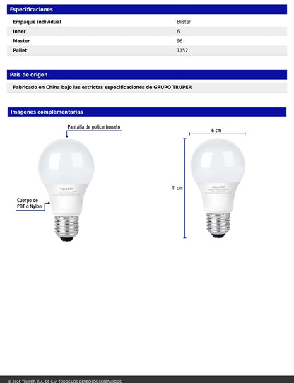 Foco LED 3W A19 6500K blanca fría 270 lm
