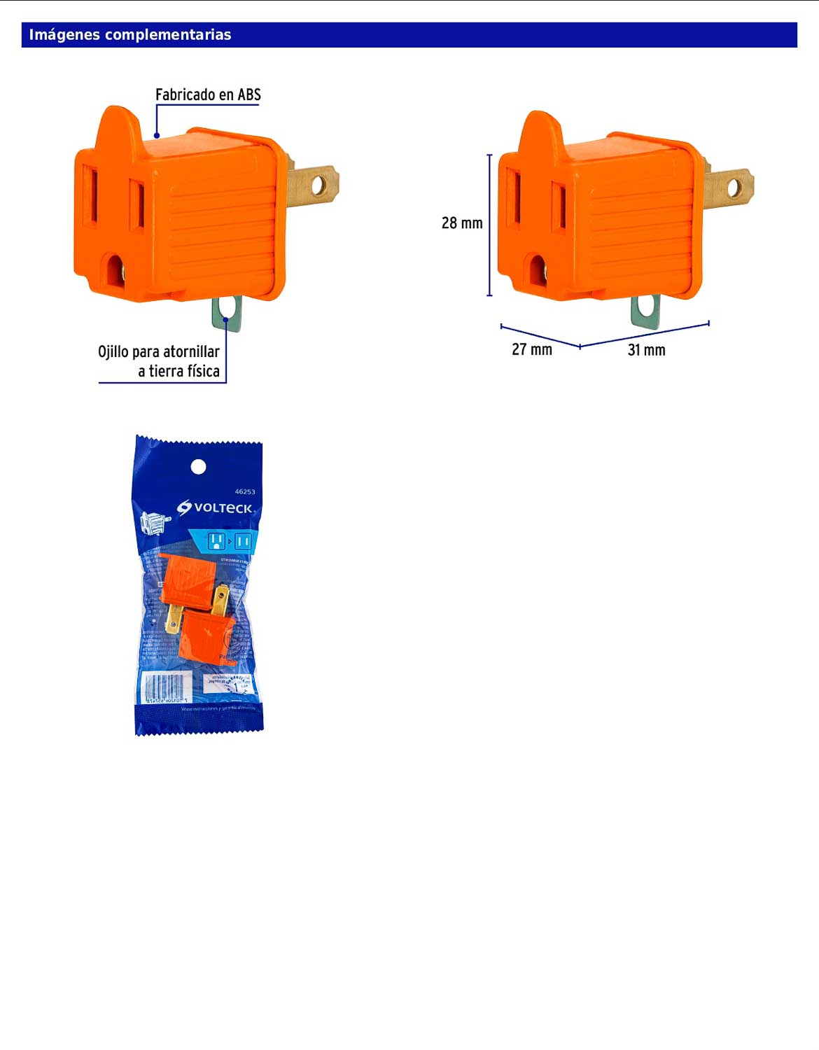 Bolsa con 2 adaptadores de 3 a 2 naranjas con ojillo para tierra física