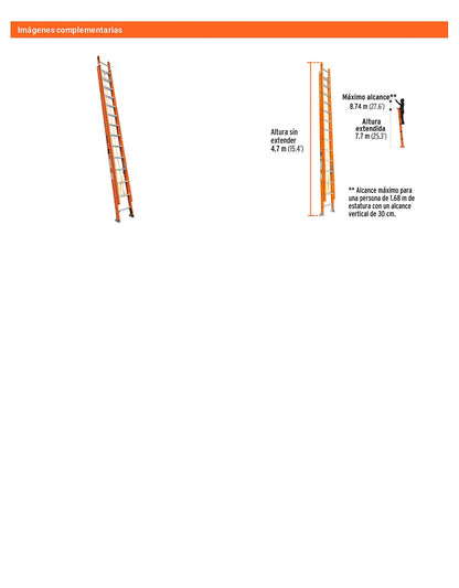 Escalera de extensión fibra de vidrio tipo II 28