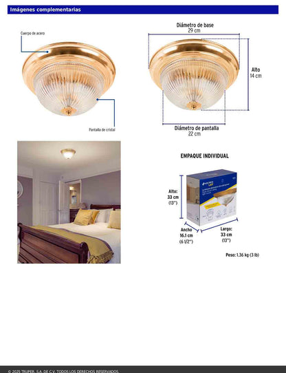Luminario decorativo de sobreponer con pantalla de cristal