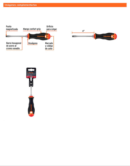 Desarmador plano de 1/4 con barra de 10.16 cm y mango Comfort Grip