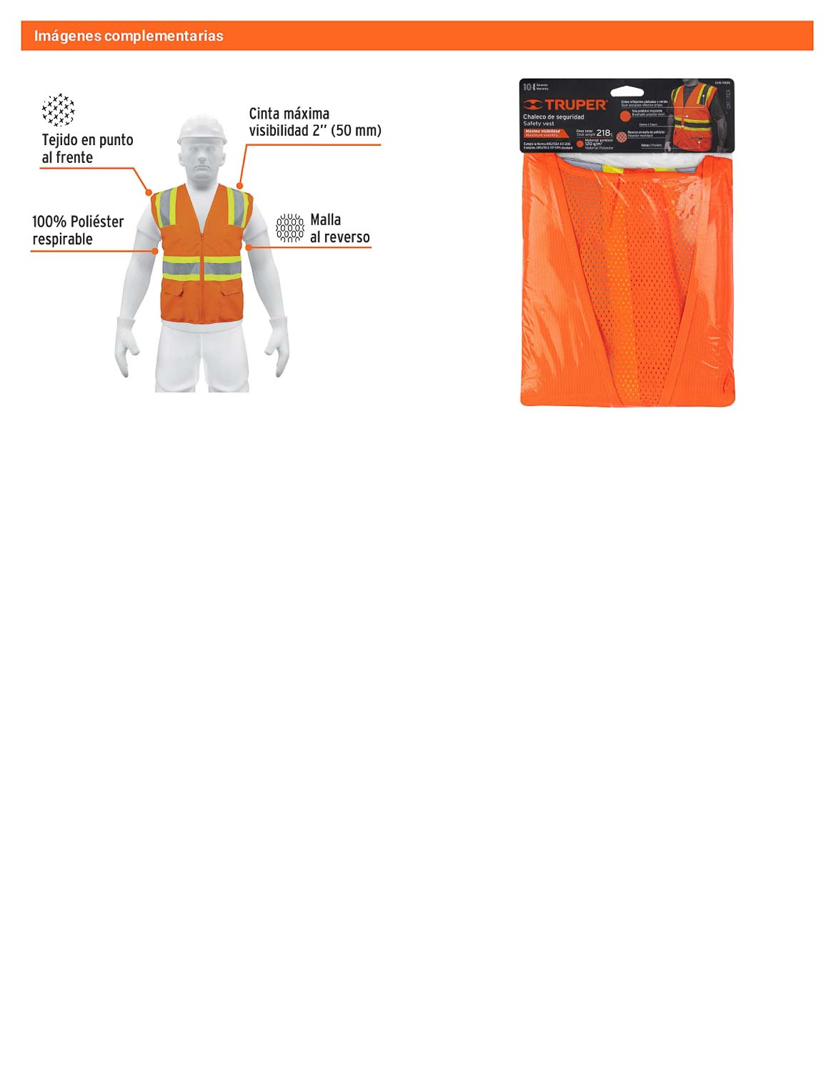 Chaleco de seguridad naranja con visibilidad
