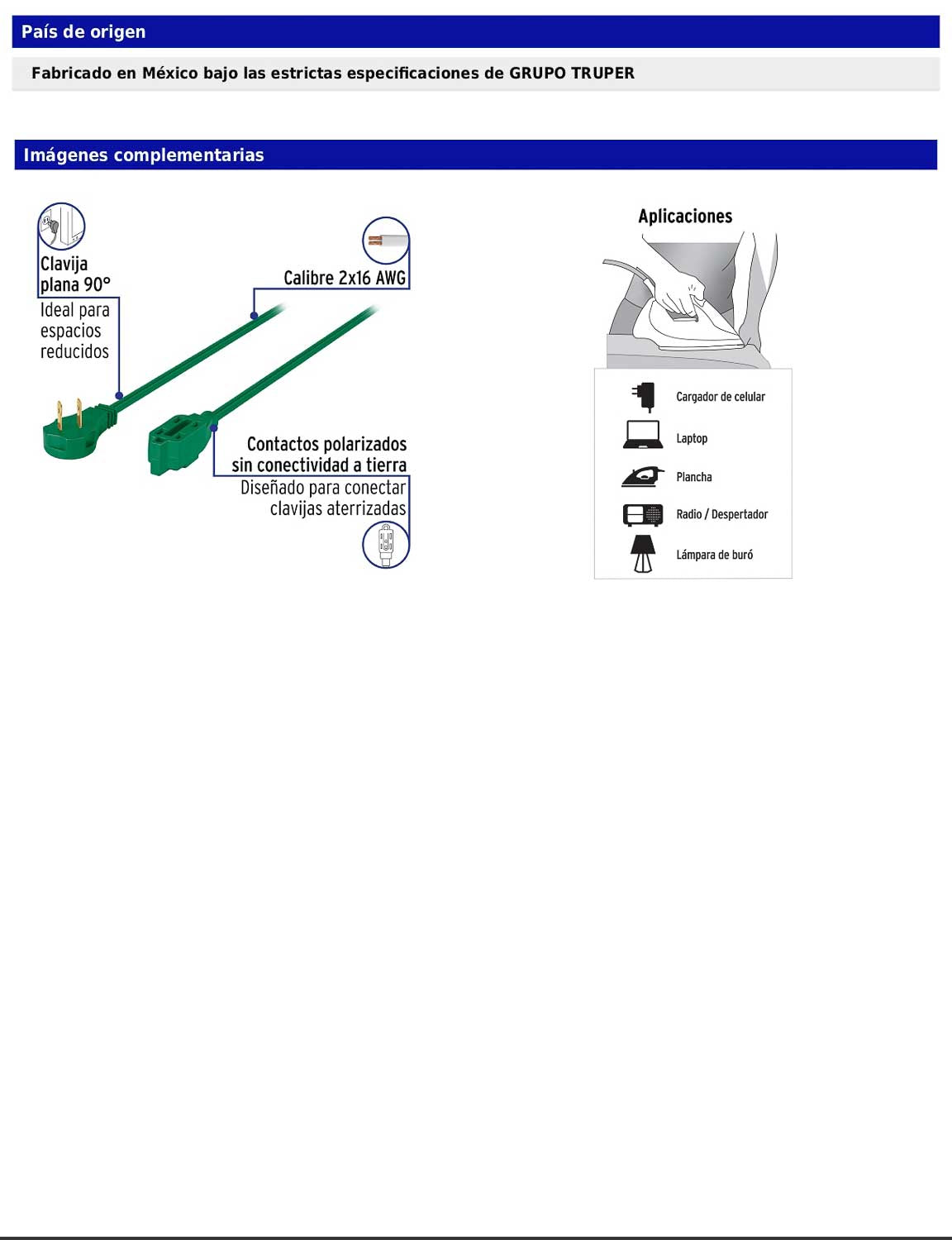Extensión eléctrica doméstica de 3 m con clavija plana verde