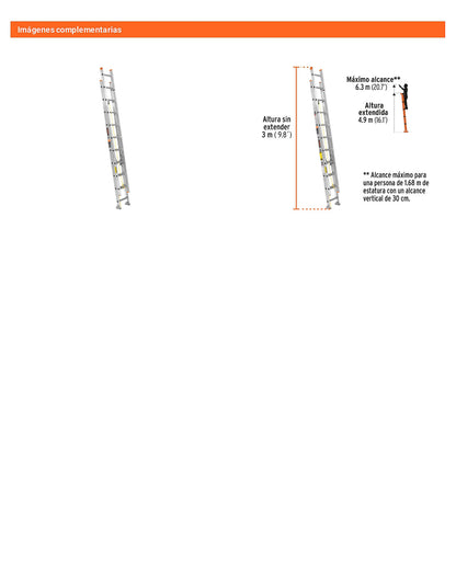Escalera de extensión tipo II con 20 peldaños