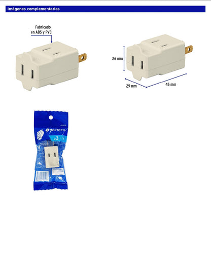 Multicontacto triple tipo cubo de 127 V y 15 A
