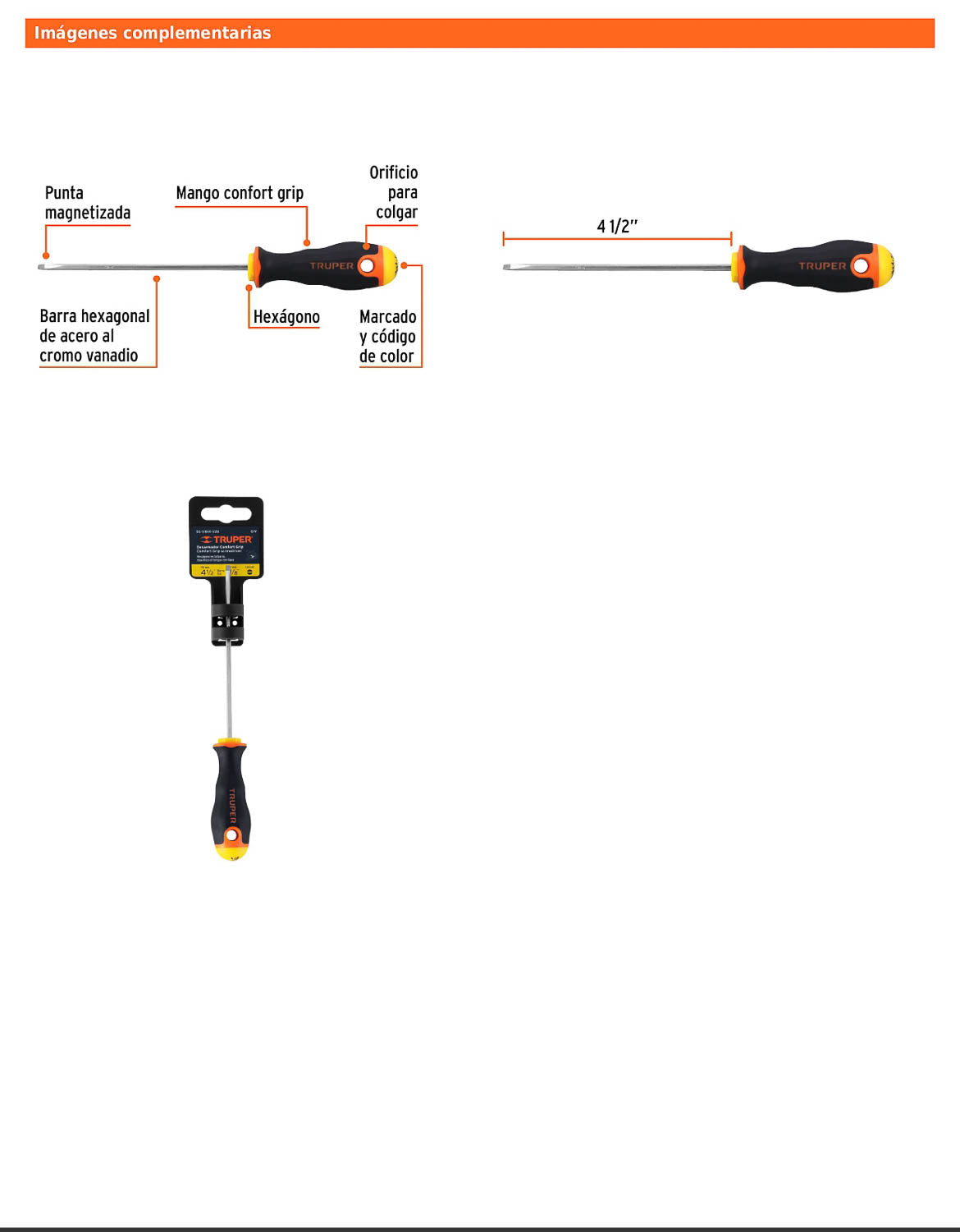 Desarmador cabinet de 1/8 con barra de 11.43 cm y mango Comfort Grip