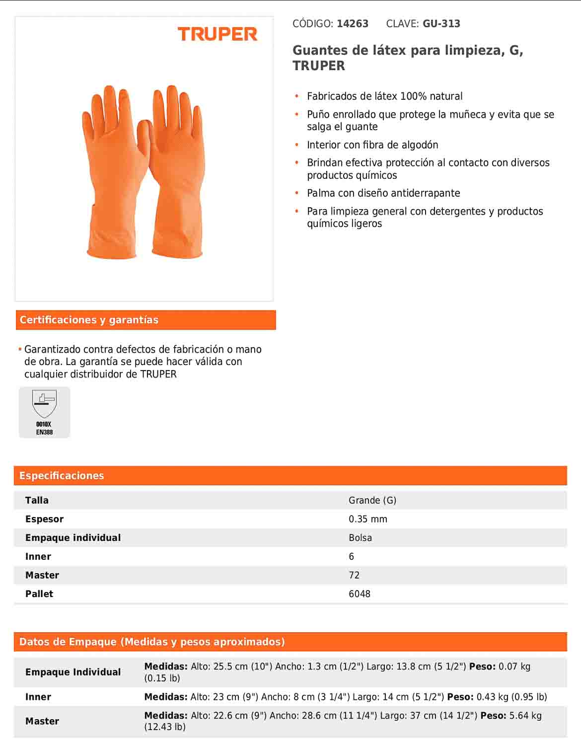 Guantes de látex para limpieza grande