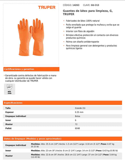 Guantes de látex para limpieza grande