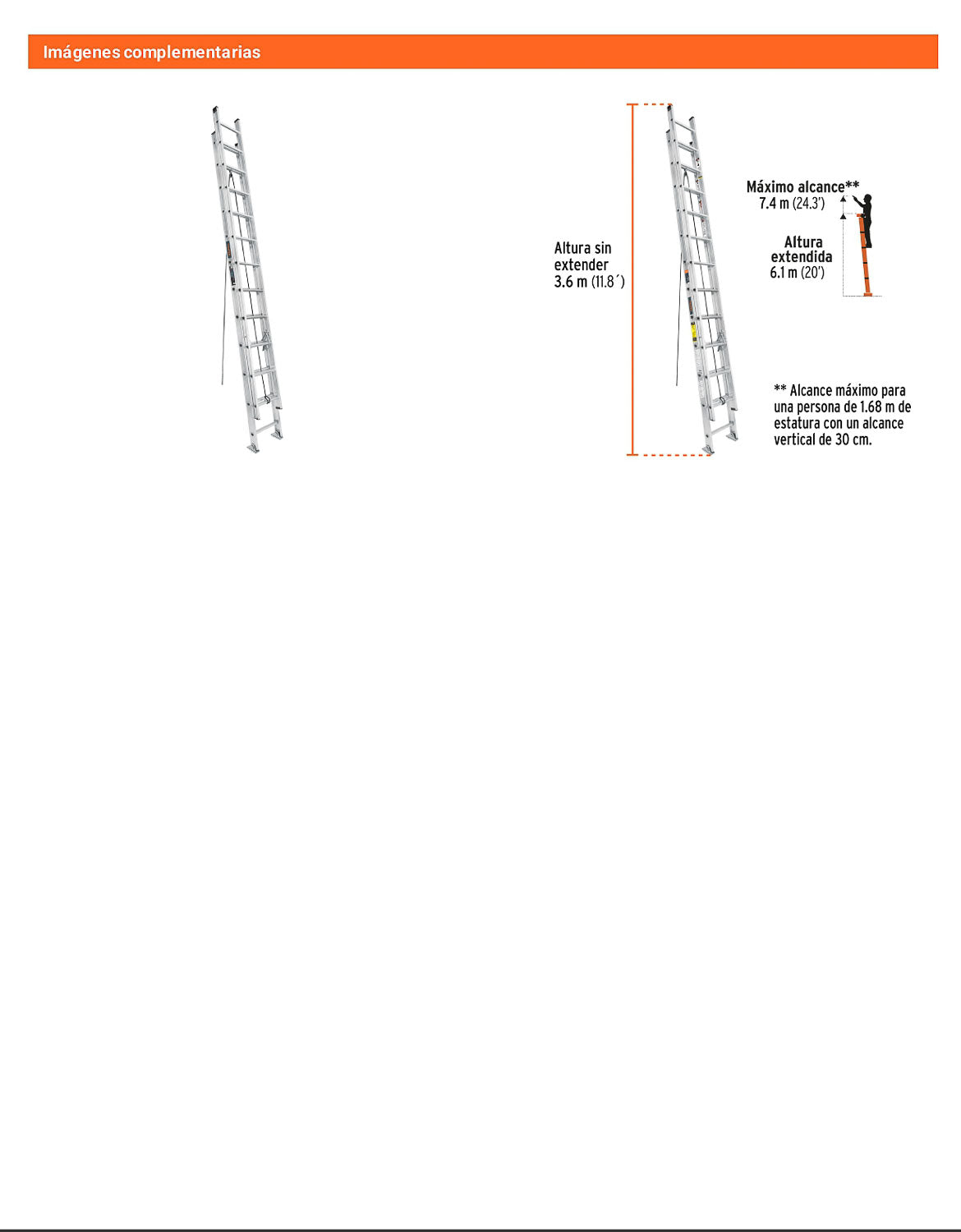 Escalera de extensión tipo III con 24 peldaños