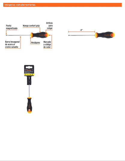 Desarmador cabinet de 1/8 con barra de 10.16 cm y mango Comfort Grip