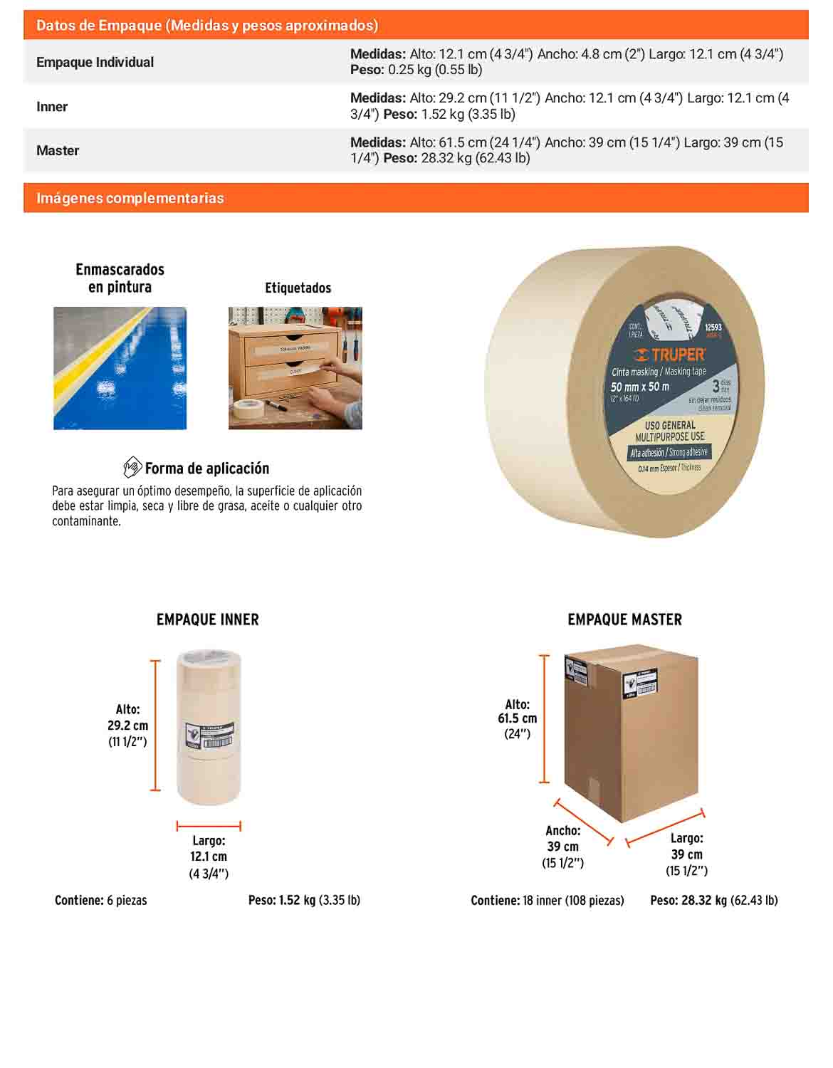 Cinta masking tape de 2 x 50