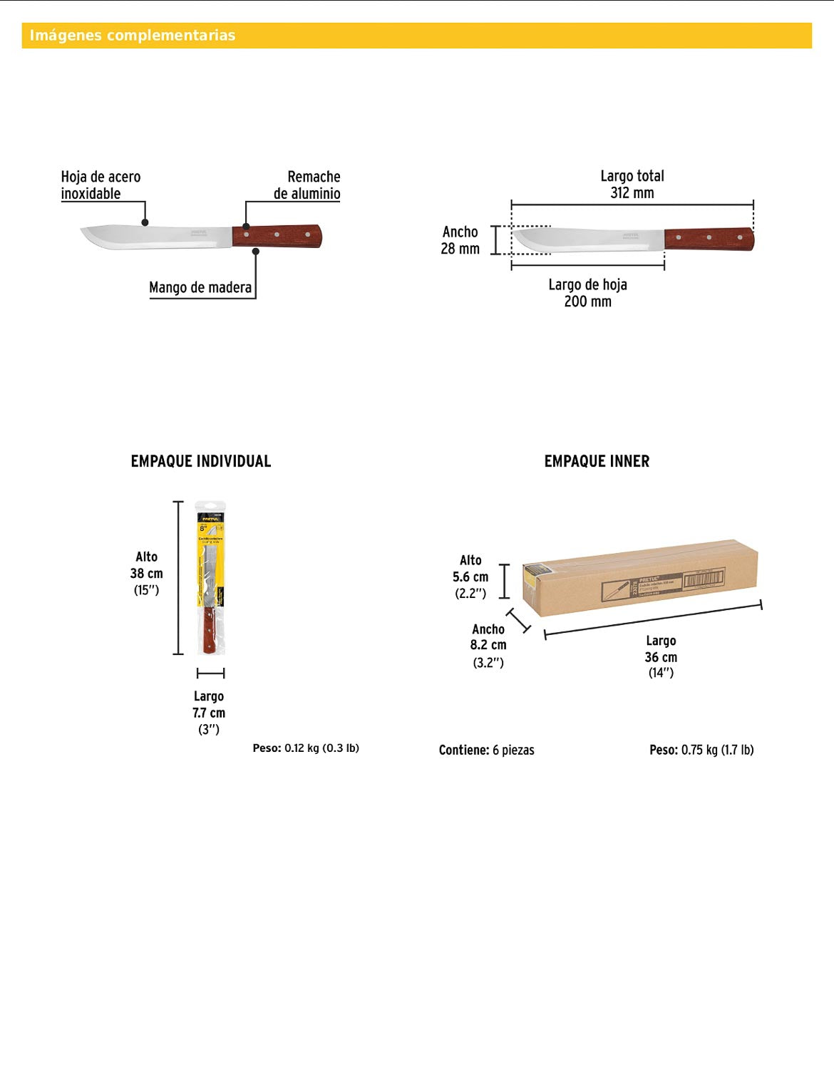 Cuchillo cebollero de 8 pulgadas con mango de madera