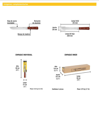Cuchillo cebollero de 8 pulgadas con mango de madera