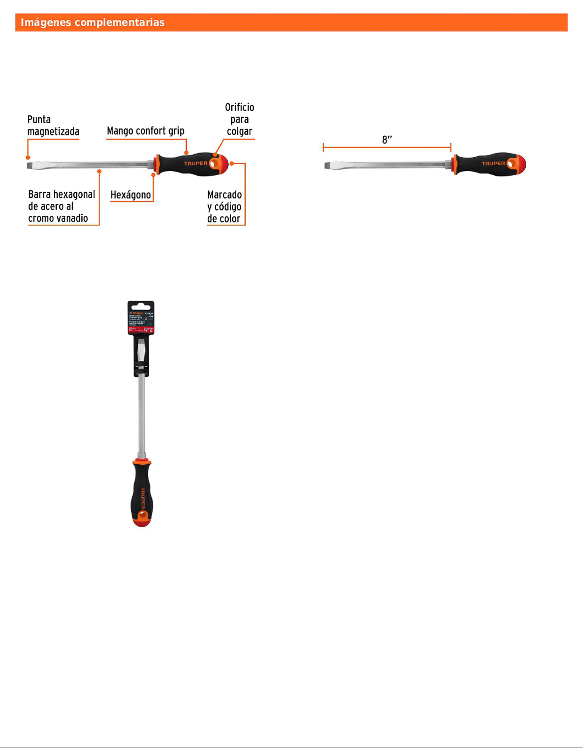 Desarmador plano de 3/8 con barra de 20.32 cm y mango Comfort Grip