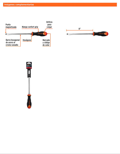 Desarmador plano de 3/8 con barra de 20.32 cm y mango Comfort Grip