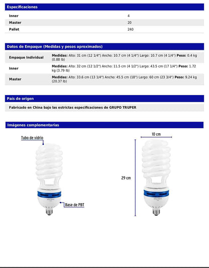 Lámpara espiral T5 de 85 W con luz de día