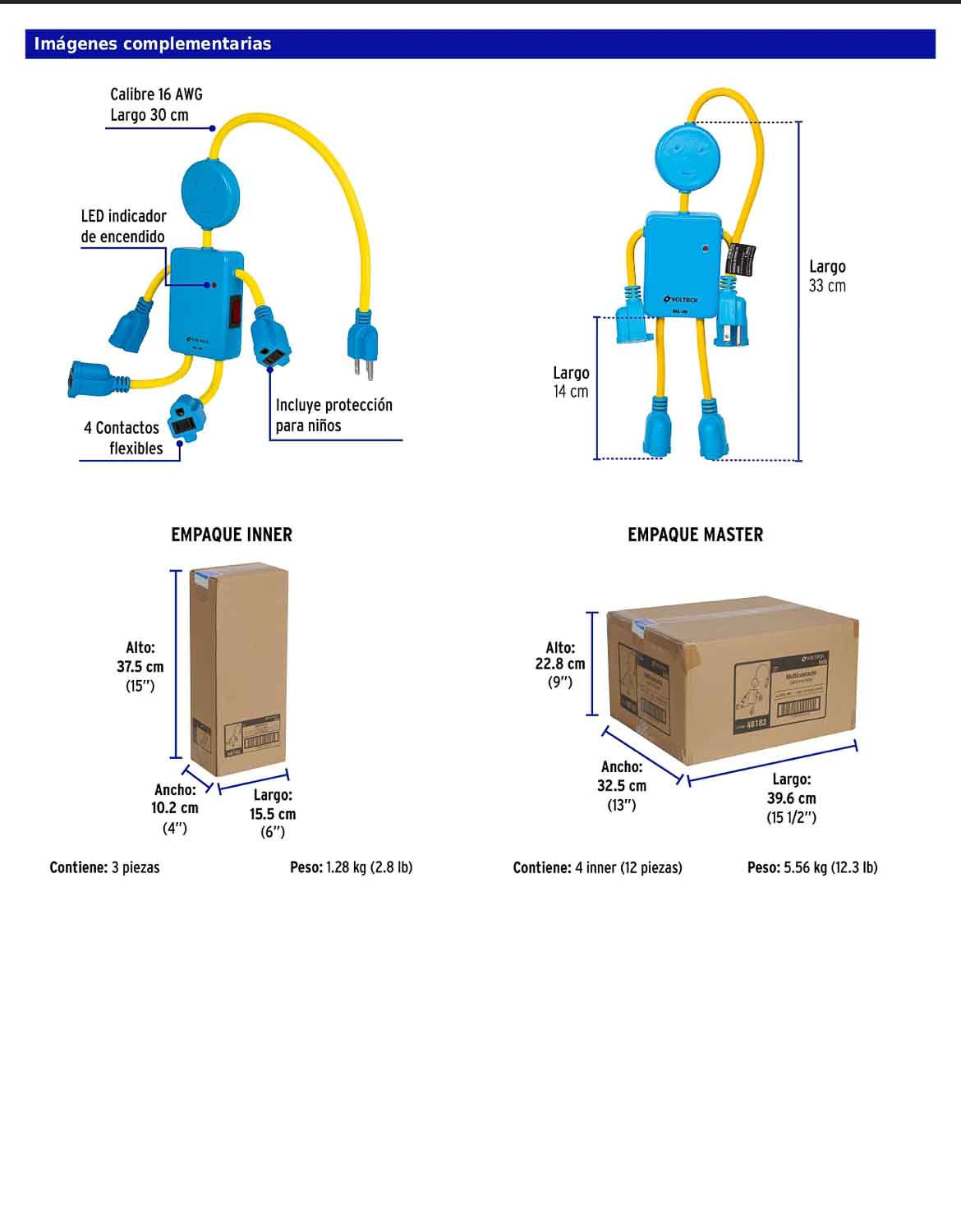 Regleta multicontacto de 4 entradas calibre 16 AWG con figura de niño