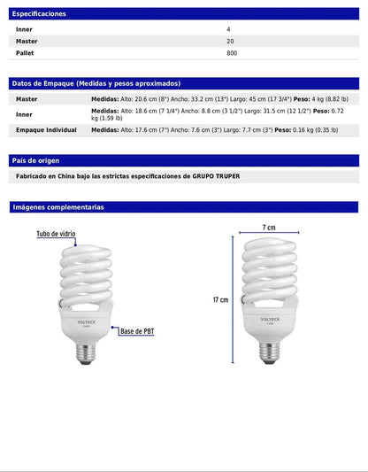 Lámpara espiral T4 de 45 W con luz de día