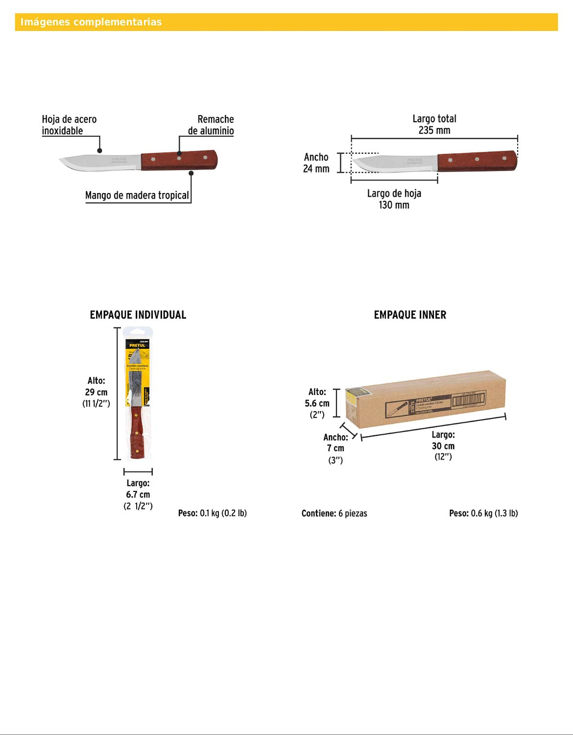 Cuchillo cebollero de 5 pulgadas con mango de madera